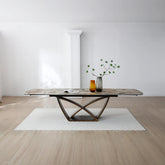 Sorrento Matt Ivory & Emerald Vein Italian Ceramic Extending Dining Table - Styled in a room